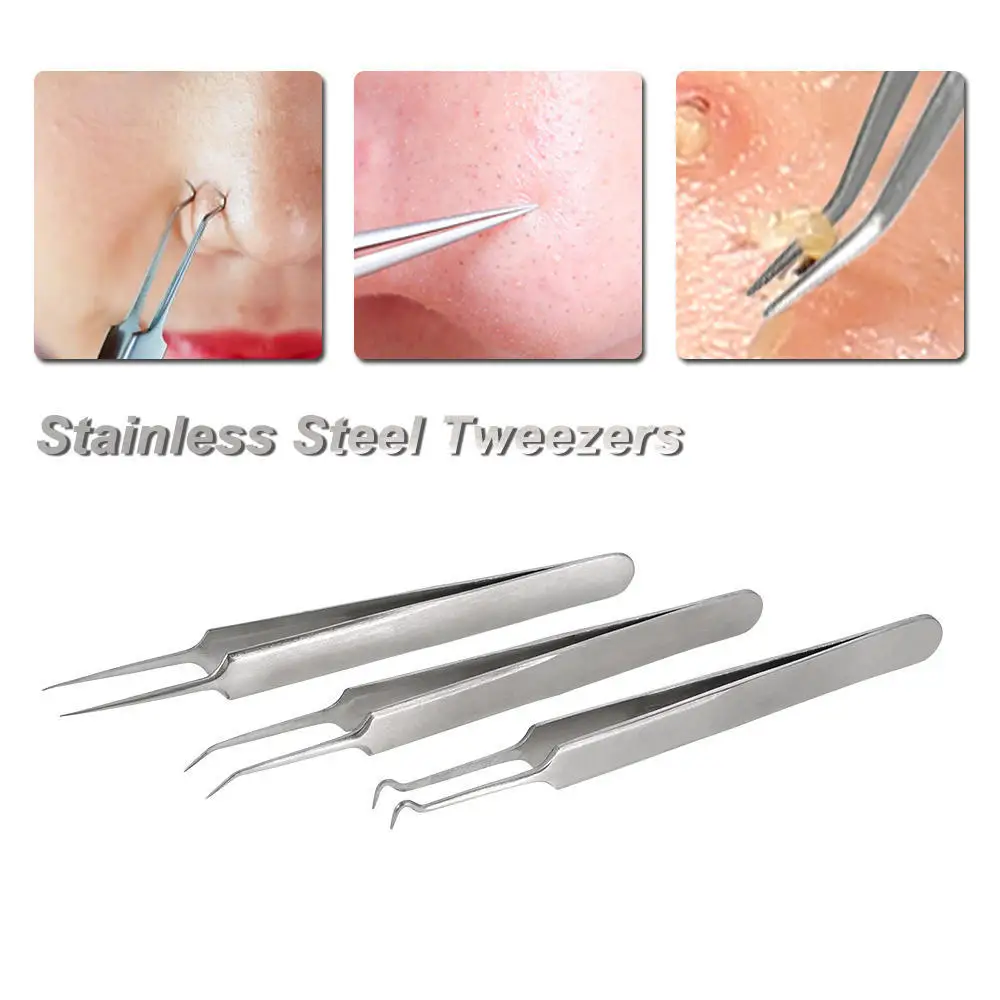 

1Pc Blackhead remover bend curved blackhead acne clip tweezers stainless steel pimple remover facial skin cleaning tool