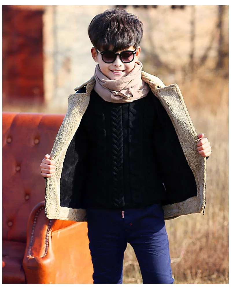 Зимняя кожаная куртка для мальчиков детские кожаные пальто Куртки из искусственной кожи и плотного бархата для мальчиков, детская одежда теплая верхняя одежда для детей возрастом от 3 до 12 лет