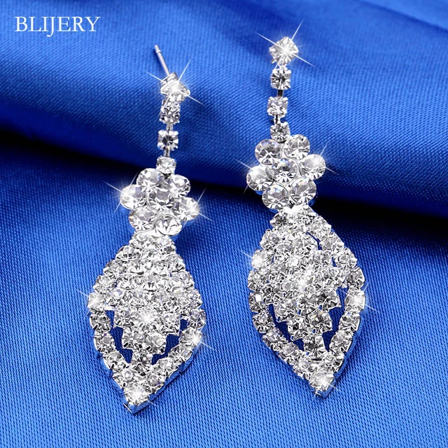 Crystal Rhinestone Chandelier Pageant Prom Earrings on Gold | Lauren | L&M  Bling - lmbling