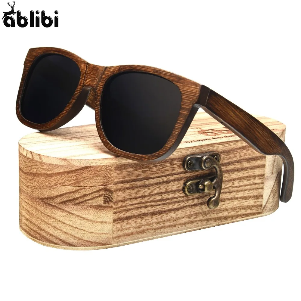 Ablibi Mens Bamboo Wooden Sunglasses Black Coating Lens Shades Driving