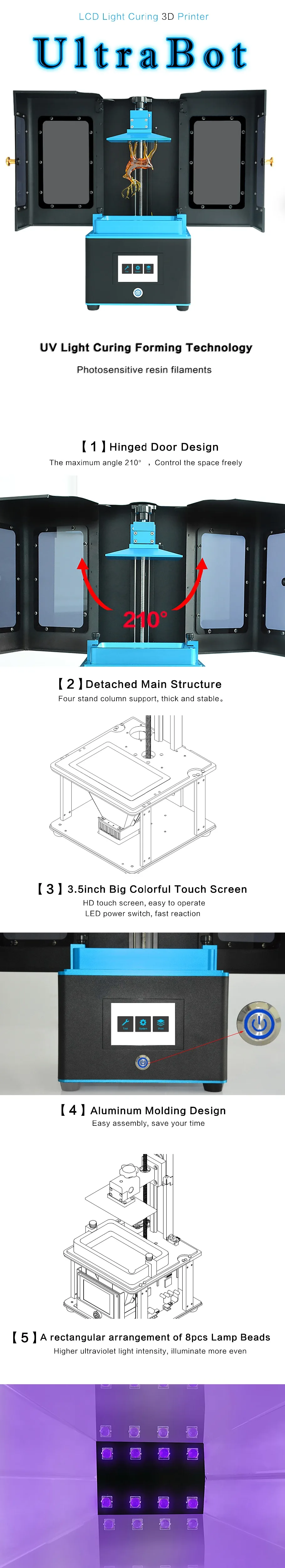 TRONXY ультработ матрица UV-lcd Настольный SLA 3d принтер Быстрый срез 405nm сенсорный ЖК-экран 3d принтер УФ Смола модуль 3D Друкер