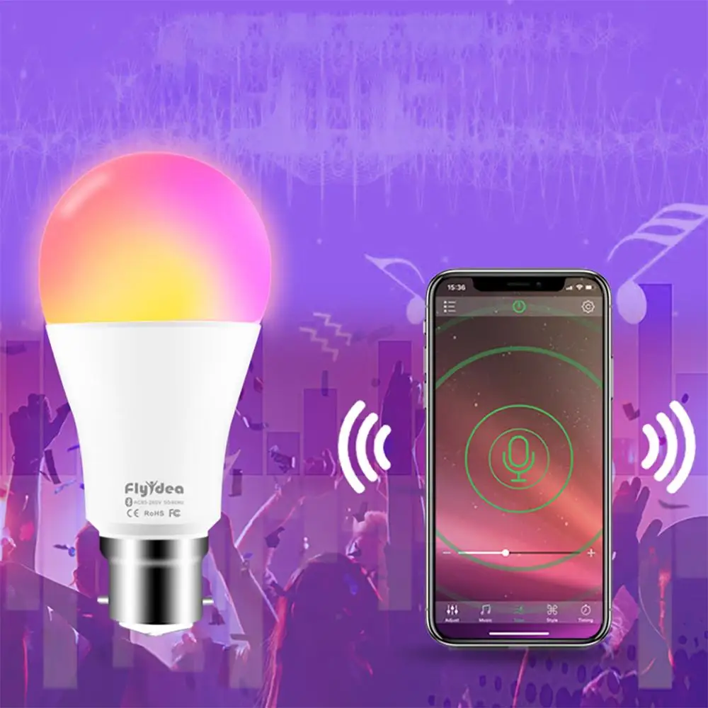 Умный светодиодный Беспроводной лампочка Bluetooth B22 10 Вт RGB Меняющие цвет лампы