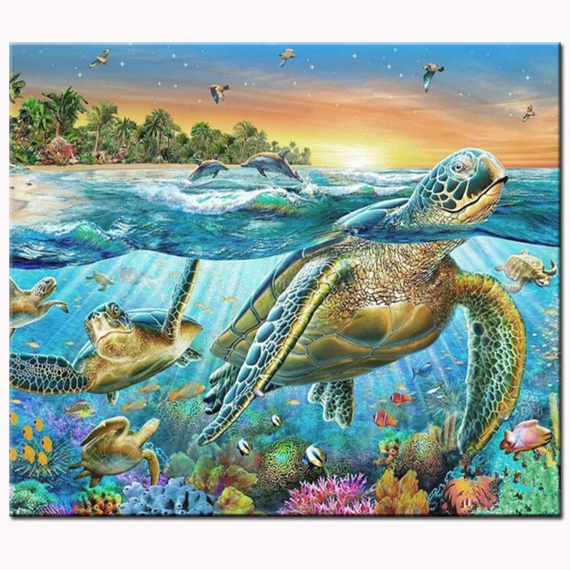 Custom Artwork Sculptures And Furniture Gallery Sea Turtle Full Round 5d Diy Diamond Embroidery Handmade Painting Animal Mosaic Cross Sch