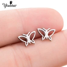 Yiustar pequeño Animal Acero inoxidable mariposa pendientes estilo coreano romántico previene la alergia mariposa mujeres Jwelry chico(China)