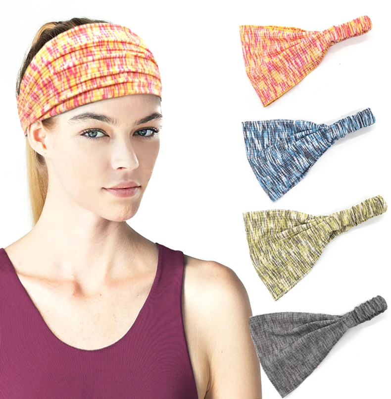 

Women's Yoga Hair Band sports Headband Women men Cotton Knotted Turban Head Warp Hair Band Wide Elastic Yoga Sport Headband