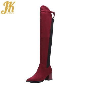 

JK High Heels Over The Knee Women Boots Pointed Toe Zipper Footwear Short Plush Ladies Fashion Shoes Sexy Boots Female Shoes