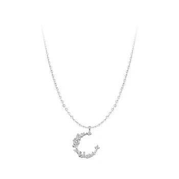 

High quality bright crescent cute moon shape irregular temperament real 925 Sterling Silver Necklace women jewelry lovers gift