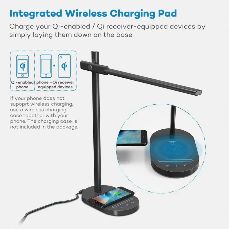 mainstays led desk lamp with qi wireless charging and usb port