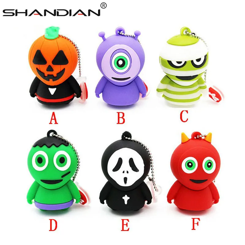 

SHANDIAN New horrific ghost USB Flash Drive Pen drive cartoon USB memory stick pendrive 32G/16G/8G/4G cool Halloween gifts
