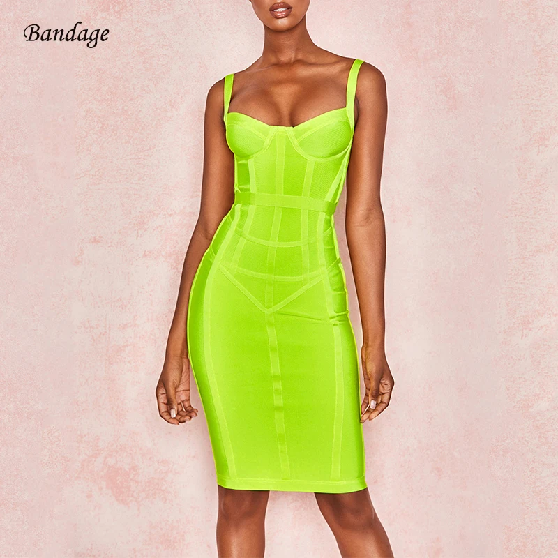 

Green Women Bandage Dress 2019 New Style Summer Women Bodycon Knitted Vestidos Celebrity Evening Party Dresses Sleeveless Runway