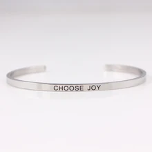 Горячий гравированный из нержавеющей стали выбрать радость позитивный навевающий вдохновение Цитата ручной отпечаток манжеты браслет с мантрой браслеты для женщин