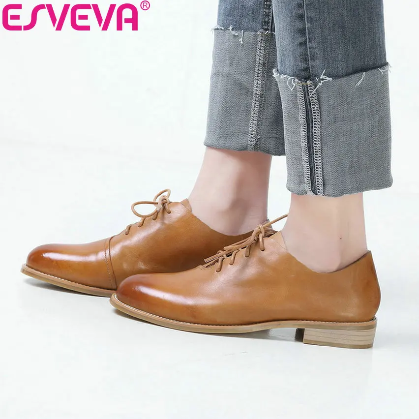 

ESVEVA 2019 Women Pumps Sewing Round Toe Casual Shoes Handmade Slip on Square Heels Comfortable Women Shoes Size 34-43 Low Heels
