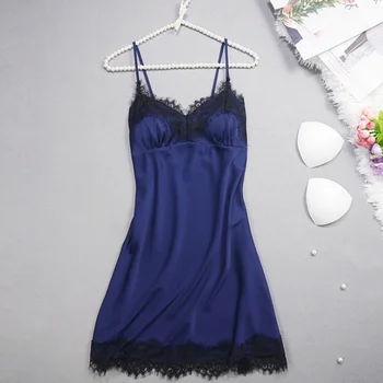 

Newly Women Nightdress One-pieces Solid Color Sling Lace Hem Nightwear DO99