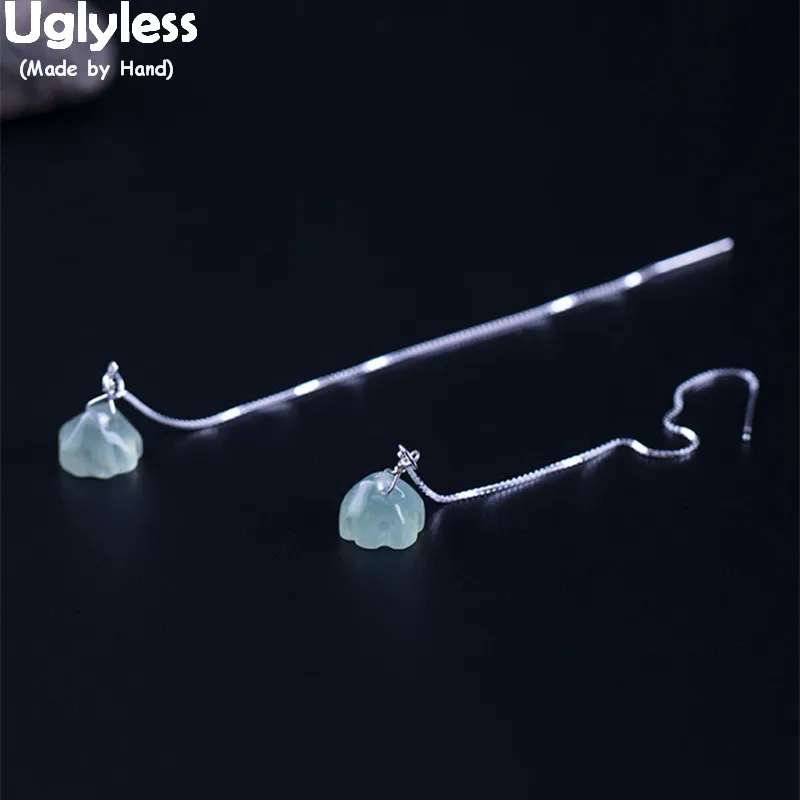 Uglyless 100% Настоящее серебро 925 пробы Горячие дикие длинные ушные цепочки для женщин сексуальное летнее платье серьги натуральный нефрит Brincos