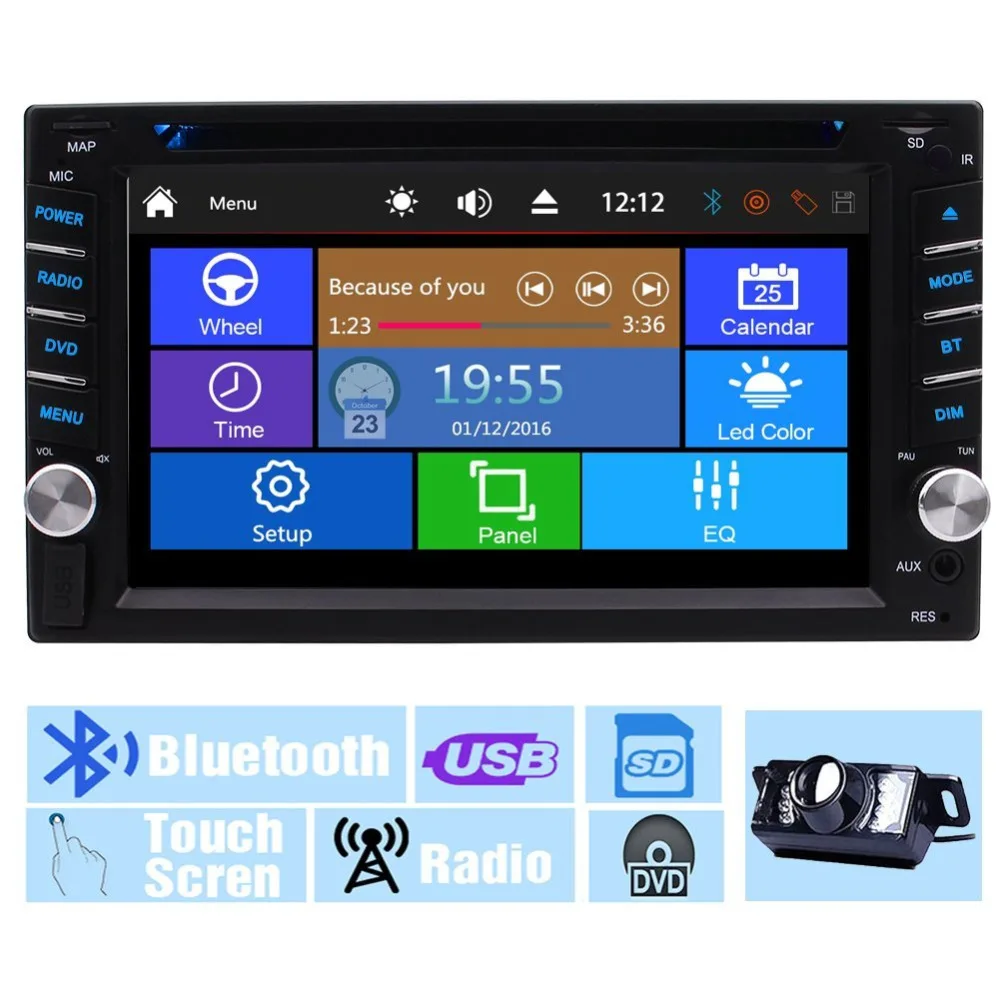 

Backup Camera+Audio Autoradio Monitor 2 Din In Dash Video CD DVD Player USB SD Radio Bluetooth Headunit automotive vehicle