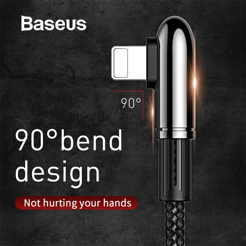 Baseus كابل يو اس بي ل فون XS ماكس XR X 8 7 6 6 S SE باد 2.4A سريع شحن شاحن سلك الحبل 90 درجة بيانات الهاتف المحمول كابل