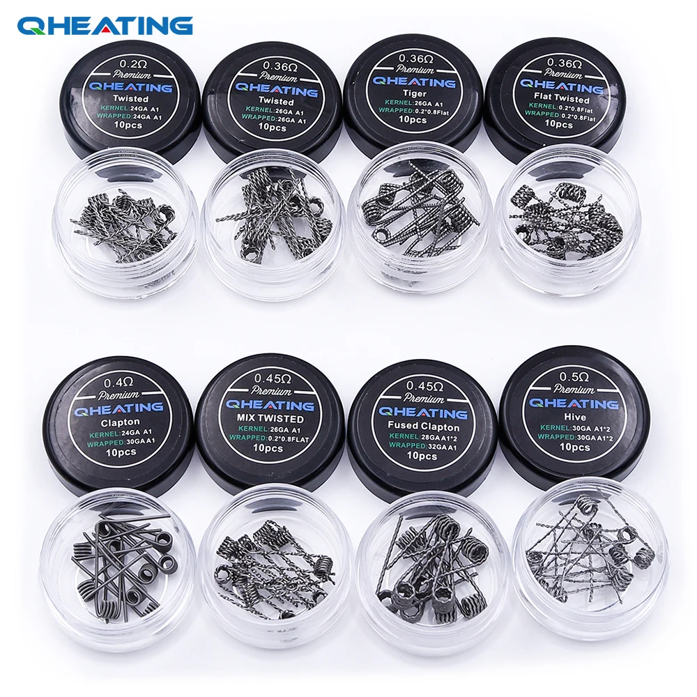 

Qheating 10pcs/lot Alien Clapton premade coils Flat twisted Fused Hive Alien Mix twisted Quad Tiger wrap wires Heating coils