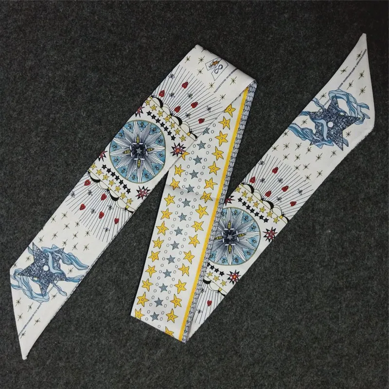 Дизайн Тощий шарф Созвездие печати Для женщин шелковый шарф маленькая ручка сумки лентами женская голова Шарфы и манишки для дам