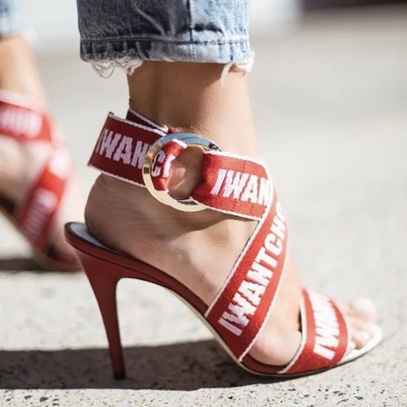 

Red Black Stretch Fabric Gladiator Heels Sandals Women Pumps Shoes Peep Toe Sexy Cut Out Ankle Wrap Sandalia Feminina