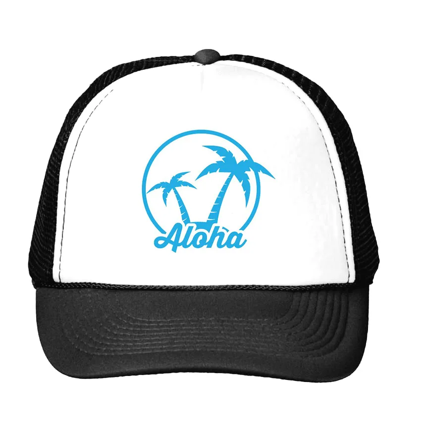 

coconut palm aloha Print Baseball Cap Trucker Hat For Women Men Unisex Mesh Adjustable Size Drop Ship CU-3