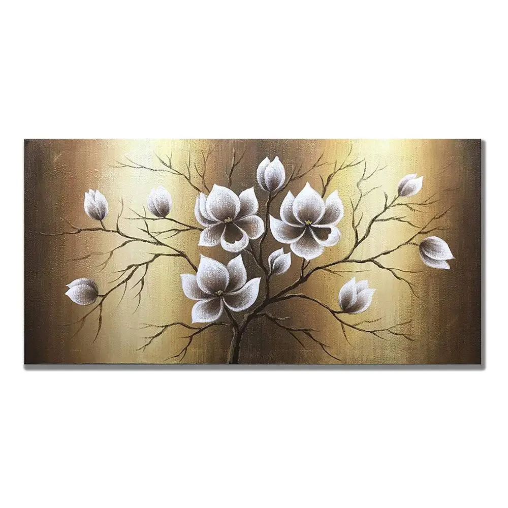 

Hand Painted thick Palette Knife Oil Painting on Canvas white flowers brown home decoration Wall Art Picture For Living Room