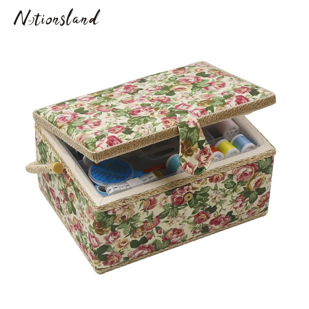 

Buy-One-Get-Free Sewing Tools Wood Fabric Covered Crafts Sewing Storage Box Multifunction Sewing Kit Organizer Best Gift for Mom