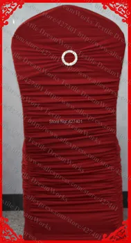 

NO.38 Burgundy Red Ruffled Lycra Chair Covers With Lycra Band And Tow Row Round Buckle (with pin) For Wedding Decoration & Party