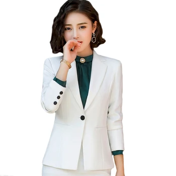 

Fashion Women Blazer Black White New Autumn Professional Long Sleeve Slim Jacket Office Ladies Business Interview Work Coat D781
