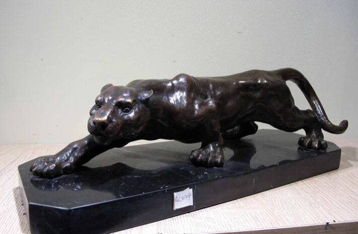 

Collectible bronze S2346 Western Art Decor Marble Base Pure Copper Bronze Figurine Tiger Statue Sculpture