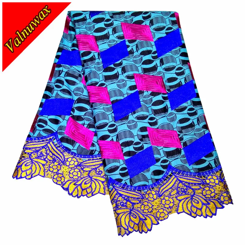

New Arrival African Guipure Wax Fabric With Lace Nigerian Prints Wax Lace Embroidered Polyester Ankara Wax Lace Fabric QD9302#