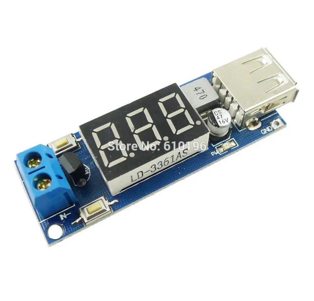 DC понижающий модуль двухпроводной Вольтметр + зарядное устройство USB 5 В или вход