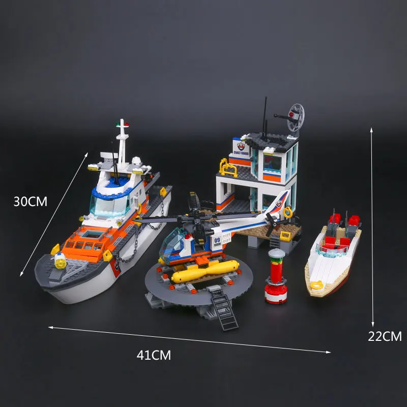 

Lepin 855pcs City Coast Guard Compatible with Legoings Ship Helicopter Ship 02081 Model Building Blocks Children's Toy Bricks