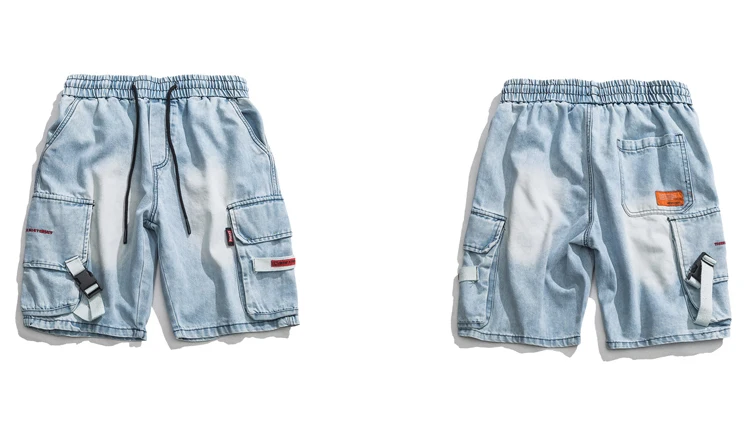 Мужские хлопковые джинсы, джинсовые шорты Карго, летние уличные модные короткие брюки для подростков и мальчиков, шорты в стиле хип-хоп