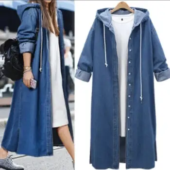 

new Denim Jackets Women Boyfriend Long Sleeve Denim Loose Spring Autumn long Denim Coat plus size 4xl