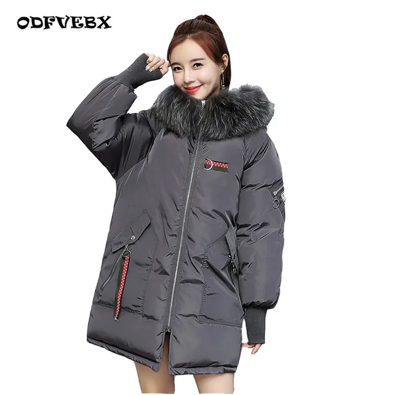 Best Embroidered big fur collar cotton Female medium long new winter thicken loose plus size Down cotton coat coat women #039;s clothing