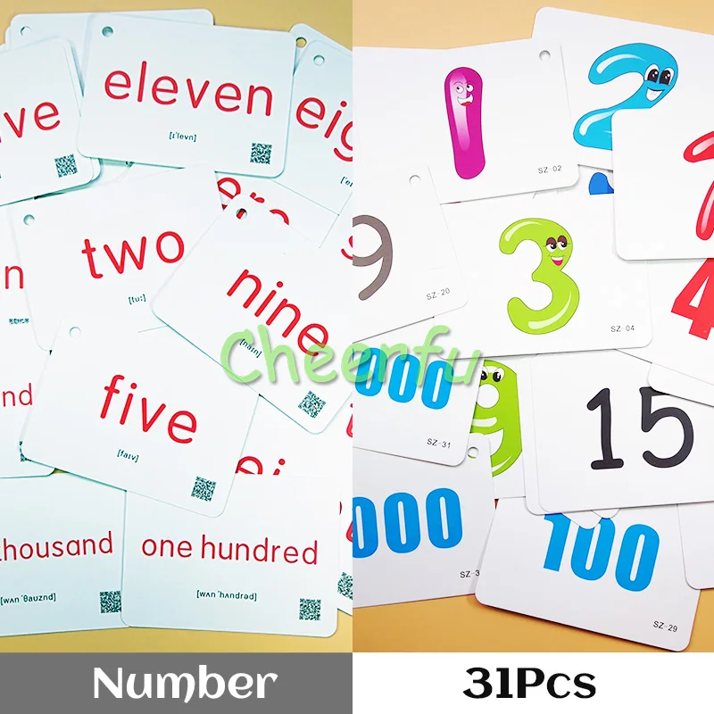 

31PCS Number Alphabet English Chinese Word Table Game Cards FlashCards with Voice Learning Montessori Education for Baby Toys