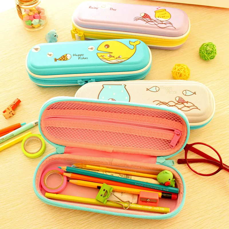 Cartoon animal zipper pencil box hard pencil Case large capacity male