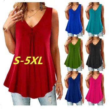 

Plus Size S-5XL 2019 New Summer T Shirts Women Sexy Sleeveless V-Neck Casual Tank T shirt Tops Large Size Loose Tops Tees Female