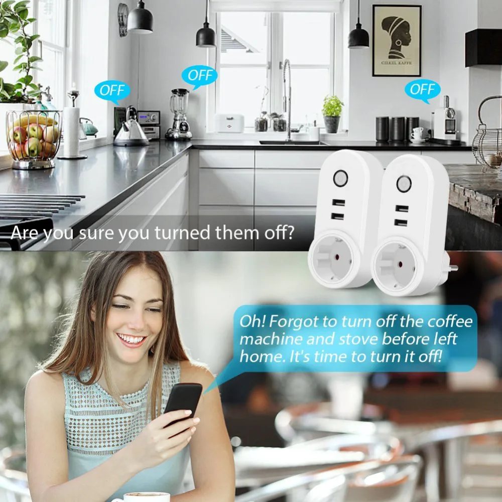 Wi-Fi Smart EU Plug outlet беспроводной с 2 usb-разъемом Wi-Fi пульт дистанционного управления Переключатель синхронизации Outlet таймер питания домашние