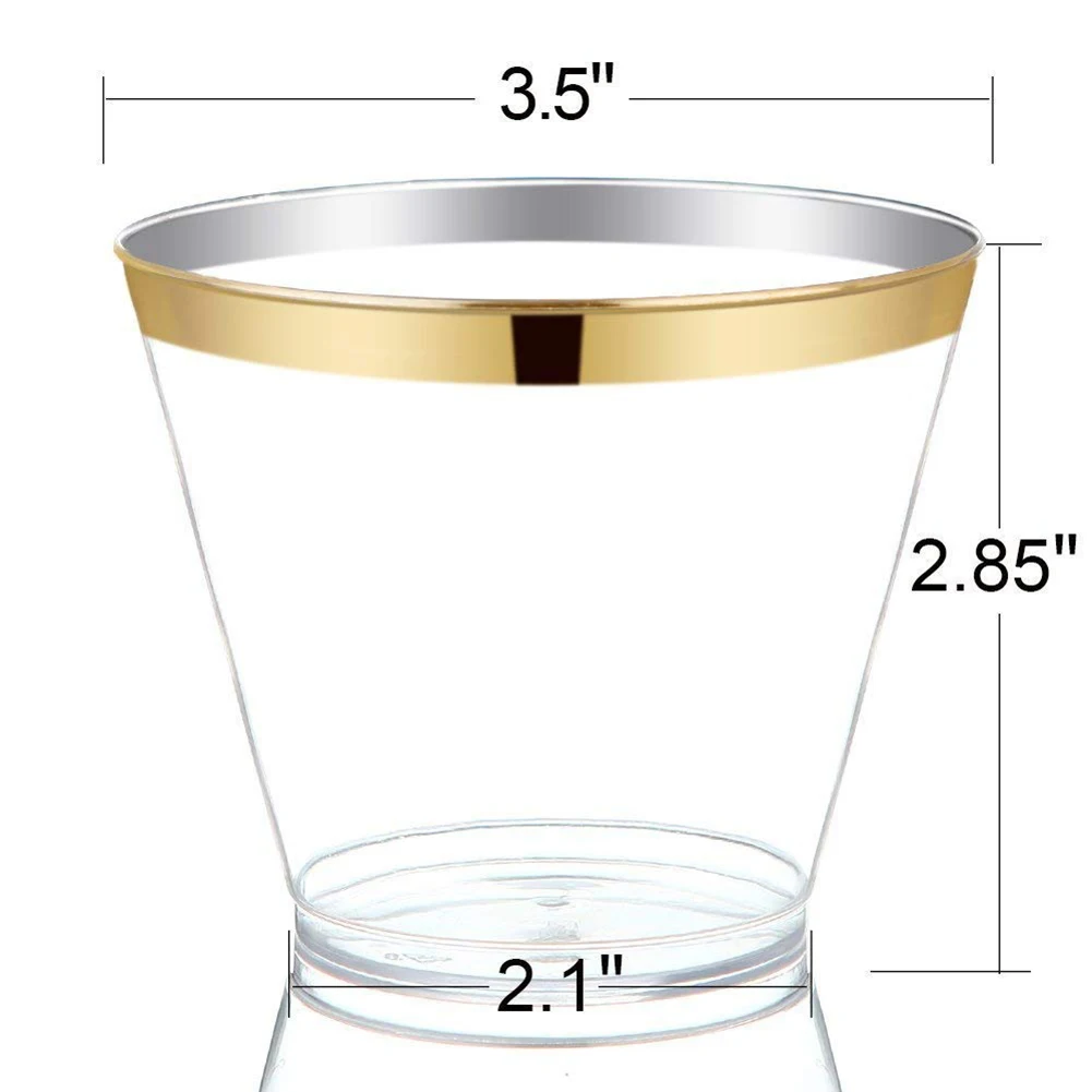 Золотой/золотой с розовым оттенком 6 шт./компл. 270 мл прозрачная пластиковая Одноразовая чашка Стекло День рождения один раз Применение кружка жесткий Пластик Кубок 20
