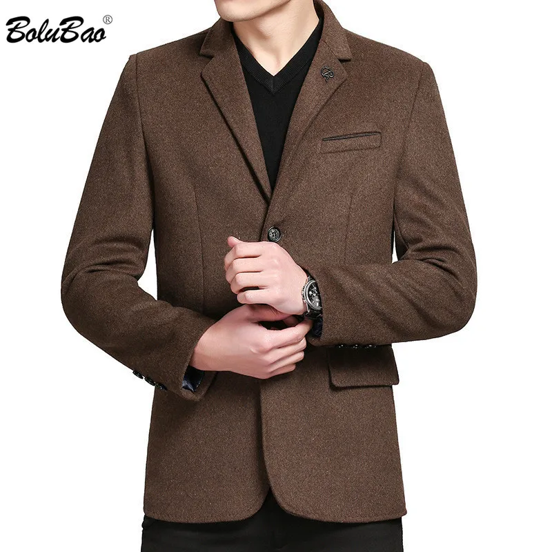 

BOLUBAO Men Spring Autumn Wool Coat Men's New Fashion Solid Color Slim Fit Wool Blends Woolen Pea Coat Male Trench Coat Overcoat