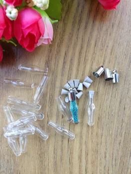 

100set/lot charm glass Vial Pendant(metal cap &rubber plug/mini/charm/ rice/ bottle/miniature/vials)