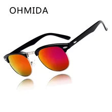 OHMIDA Mujeres Coloridas Gafas de gafas de Sol en Forma de Arroz de Uñas Medio Marco de Metal Elegante Verano UV400 Gafas Gafas de Sol Gafas
