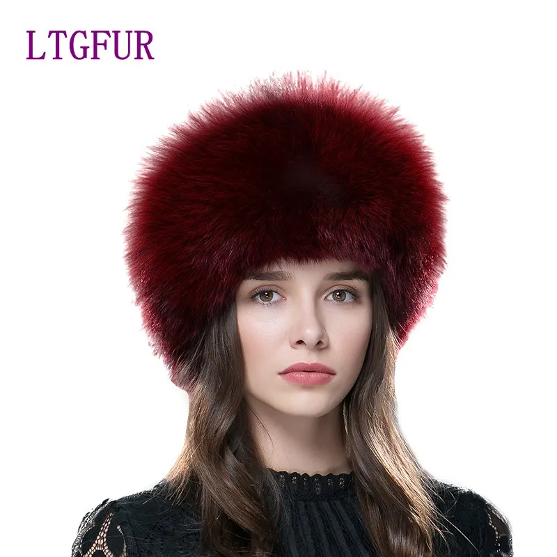 2017Hot Sale Winter Beanies Fur Hats For Women Knitted Red Fox Fur Top Free Size Formal Women's Hat Female Winter Autumn Style