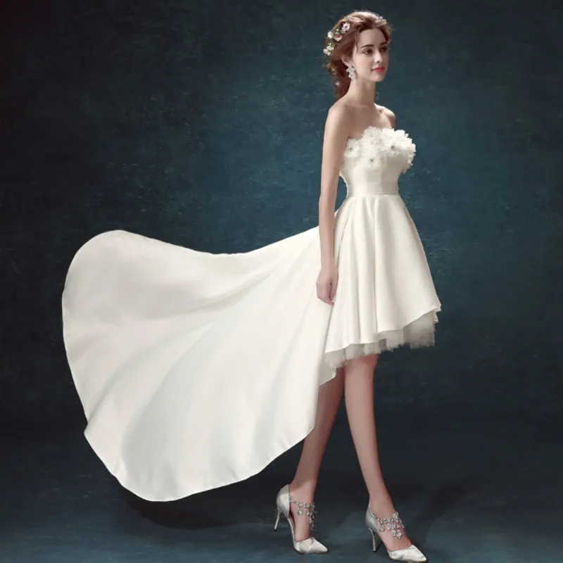 Axjfu Strapless Korean Short Long Before After Princess White Turkey Axjfu Strapless Korean Short Long Before After Princess White Turkey Bride Evening Dress Tail Flower 1847 In Dresses From Weddings