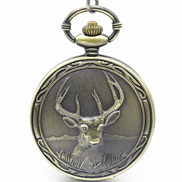 PB168 New Deer Pattern Antique pocket watch Necklace Pendant Reindeer retro quar PB168 New Deer Pattern Antique pocket watch Necklace Pendant Reindeer retro quar