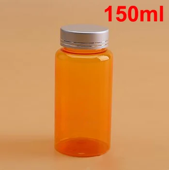 

100PCS 150ML/150CC Plastic PET Bottles For Vitamins, Powder, Pills, Caspules- Translucent Orange Color With Screw Silver Cap