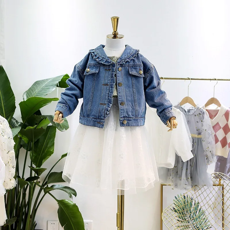 

2019 new children's clothing girls spring denim jacket short paragraph wood ear sweet child coat jacket big virgin