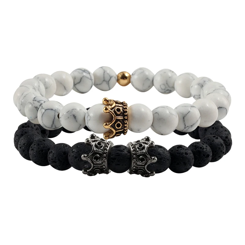 Charms Couple Distance Bracelet Men Golden&Black King Crown Beads