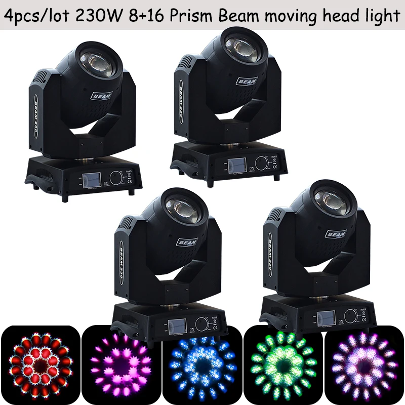 

230W 7R Sharpy Beam Moving Head Lights 8+16 bi-prism Very Smooth Scan 3-Phase Motor Low Noise Fan 4pcs